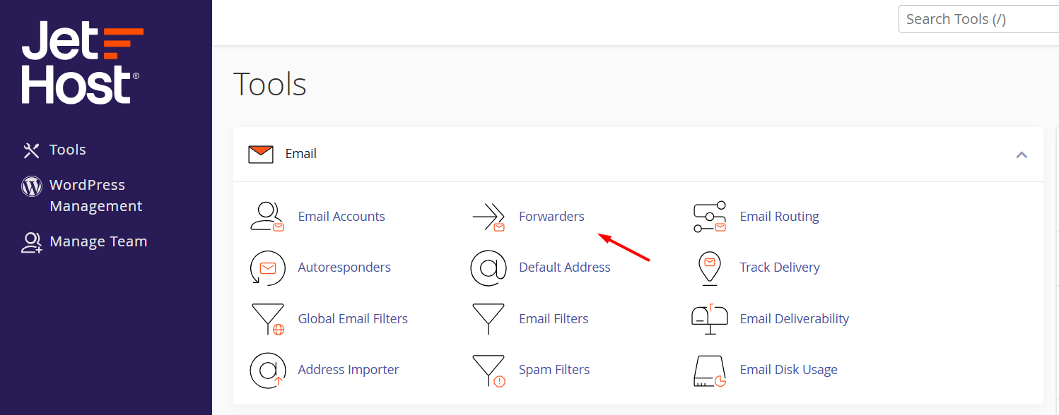 Email Forwarders cPanel JetHost