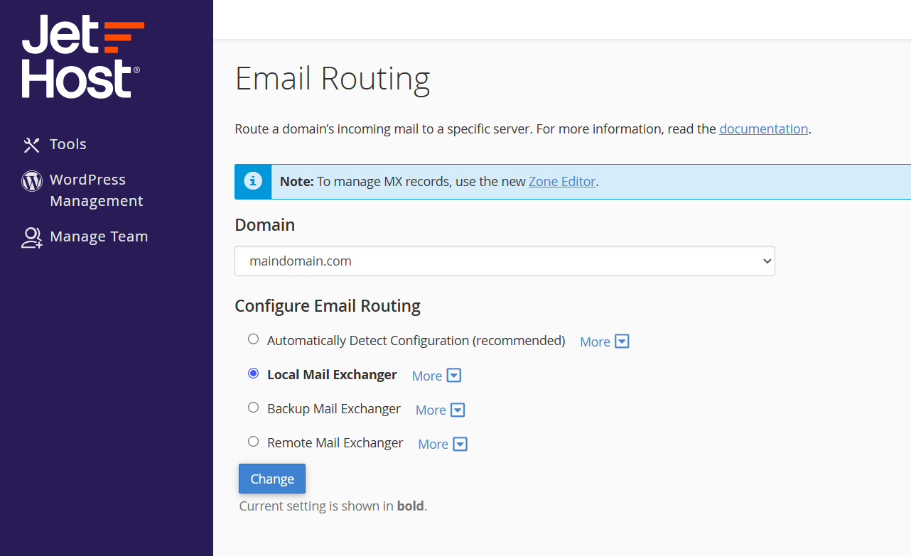Email routing JetHost