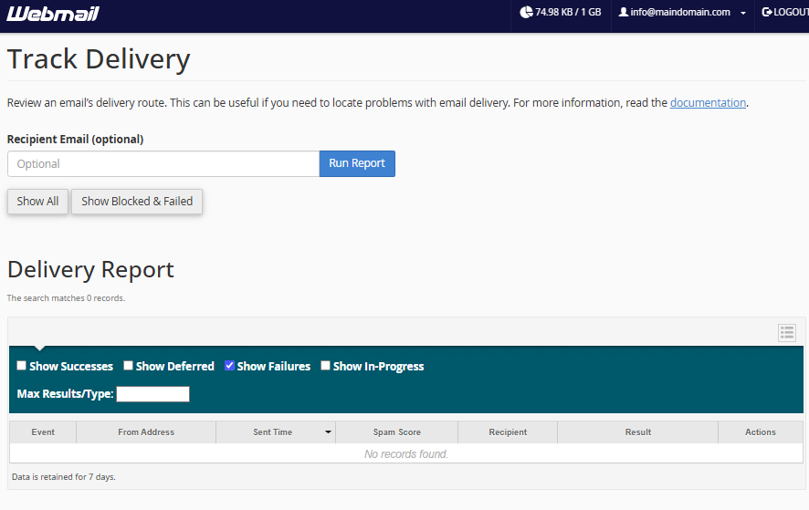 Email track delivery report