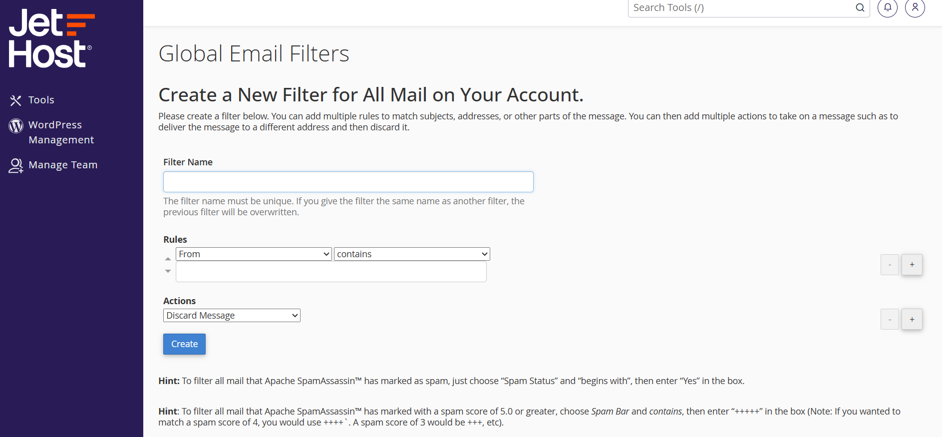 Global email filters