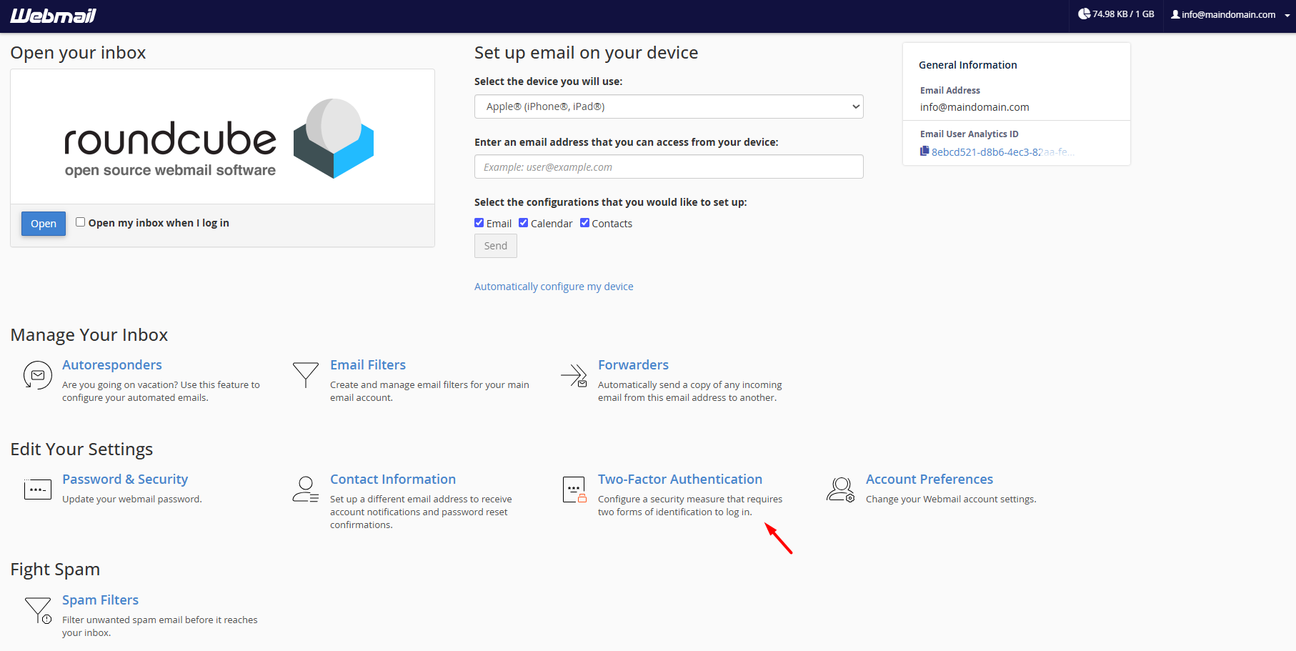 Two-factor authentication webmail