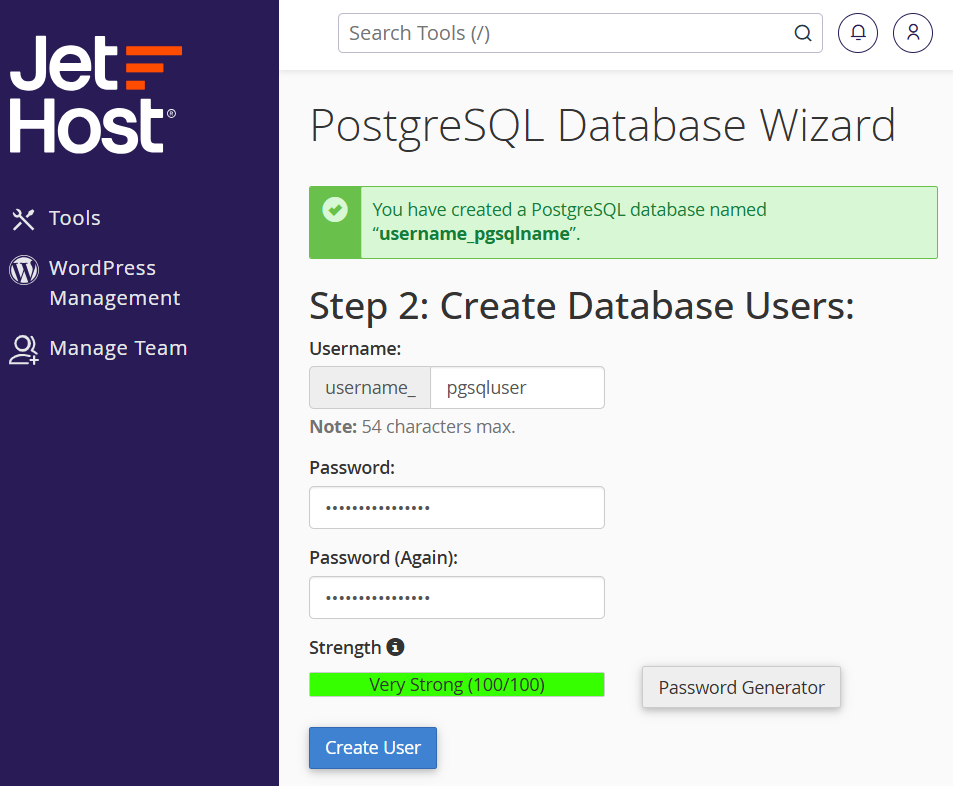Create PostgreSQL user
