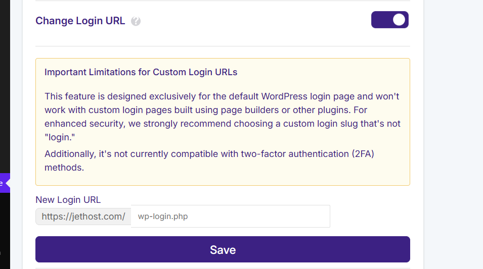 Change Login URL option in JetHost Total Care