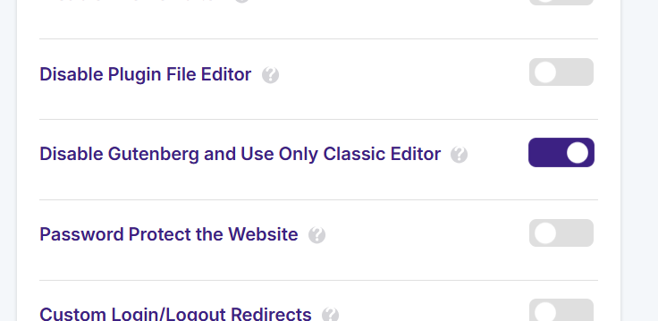 Disable Gutenberg and use only Classic Editor option in JetHost Total Care