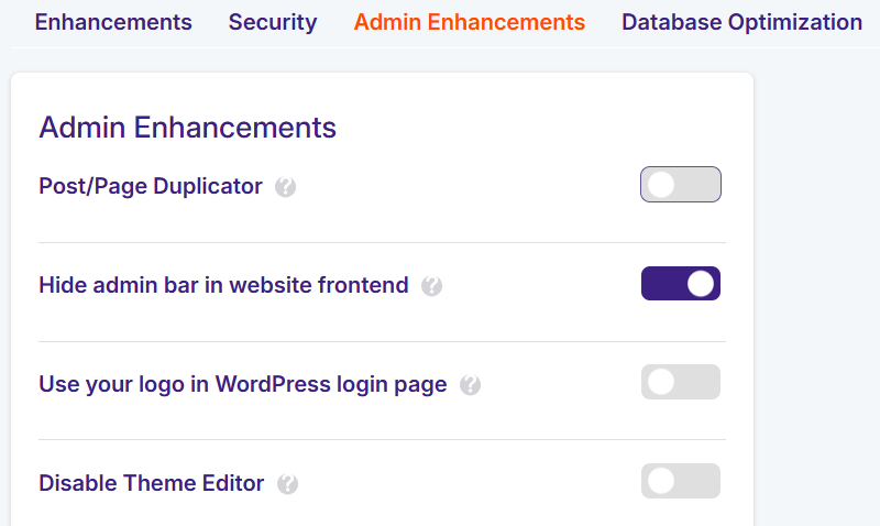 Hide admin bar in website frontend option in JetHost Total Care
