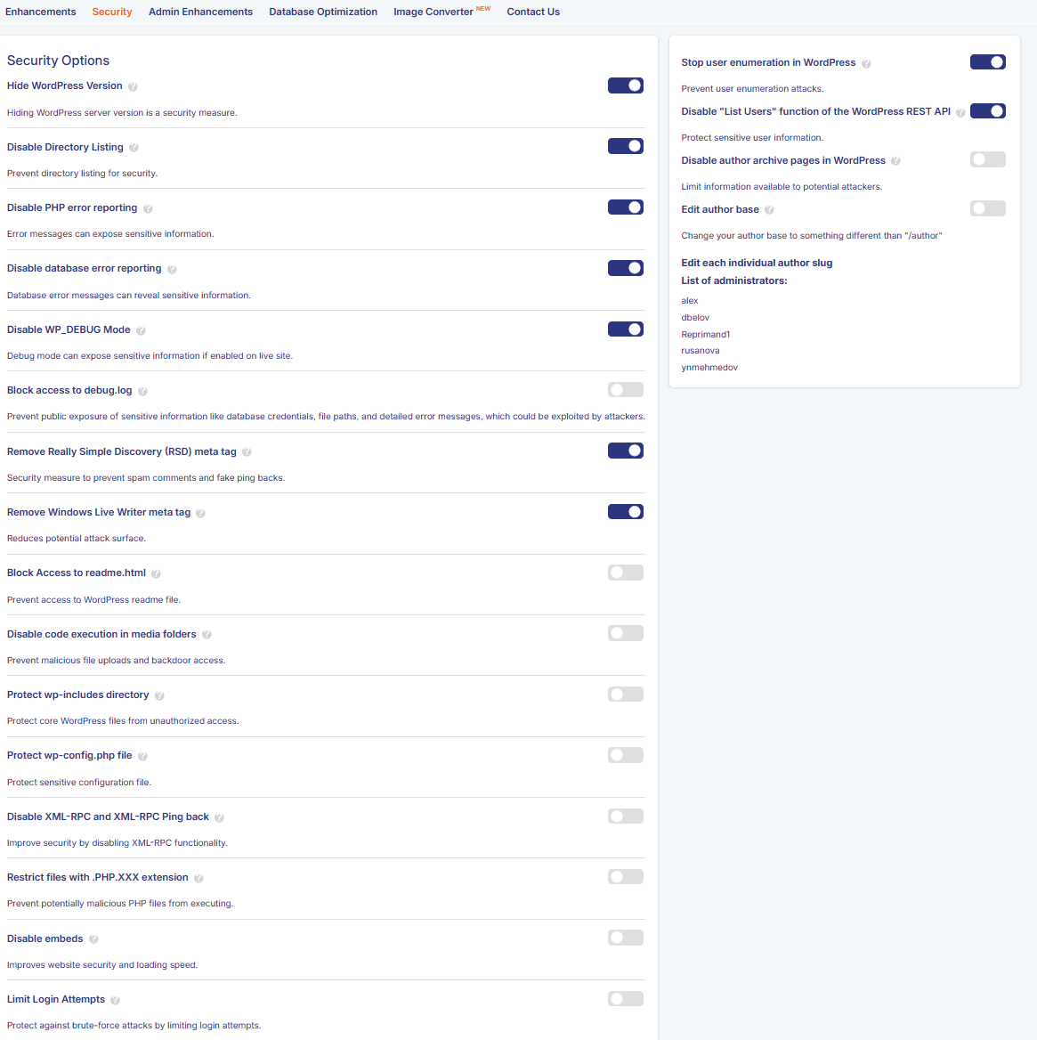 JetHost Total Care Security tab settings