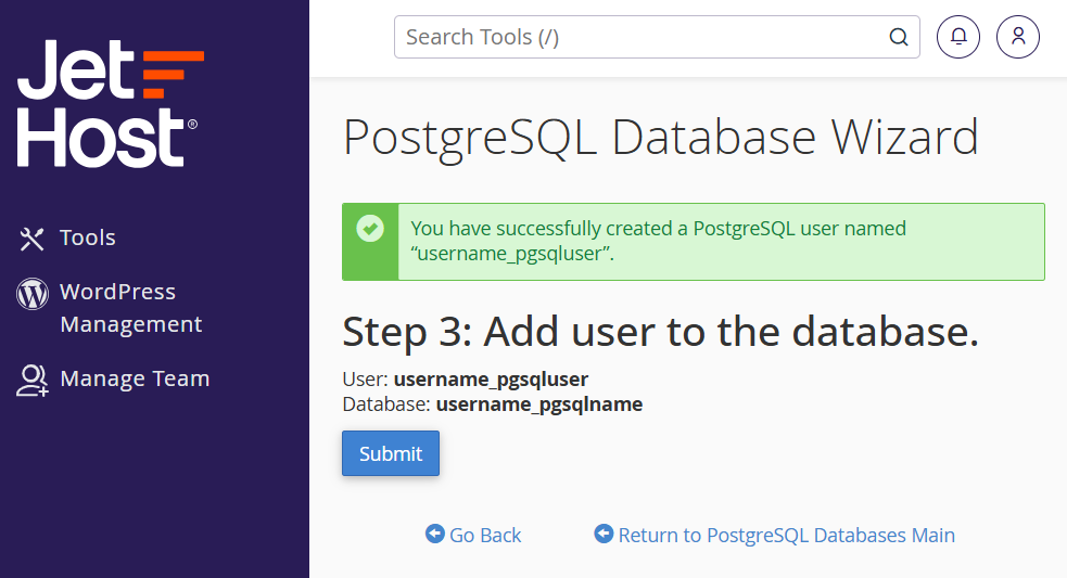 Assign PostgreSQL user to database